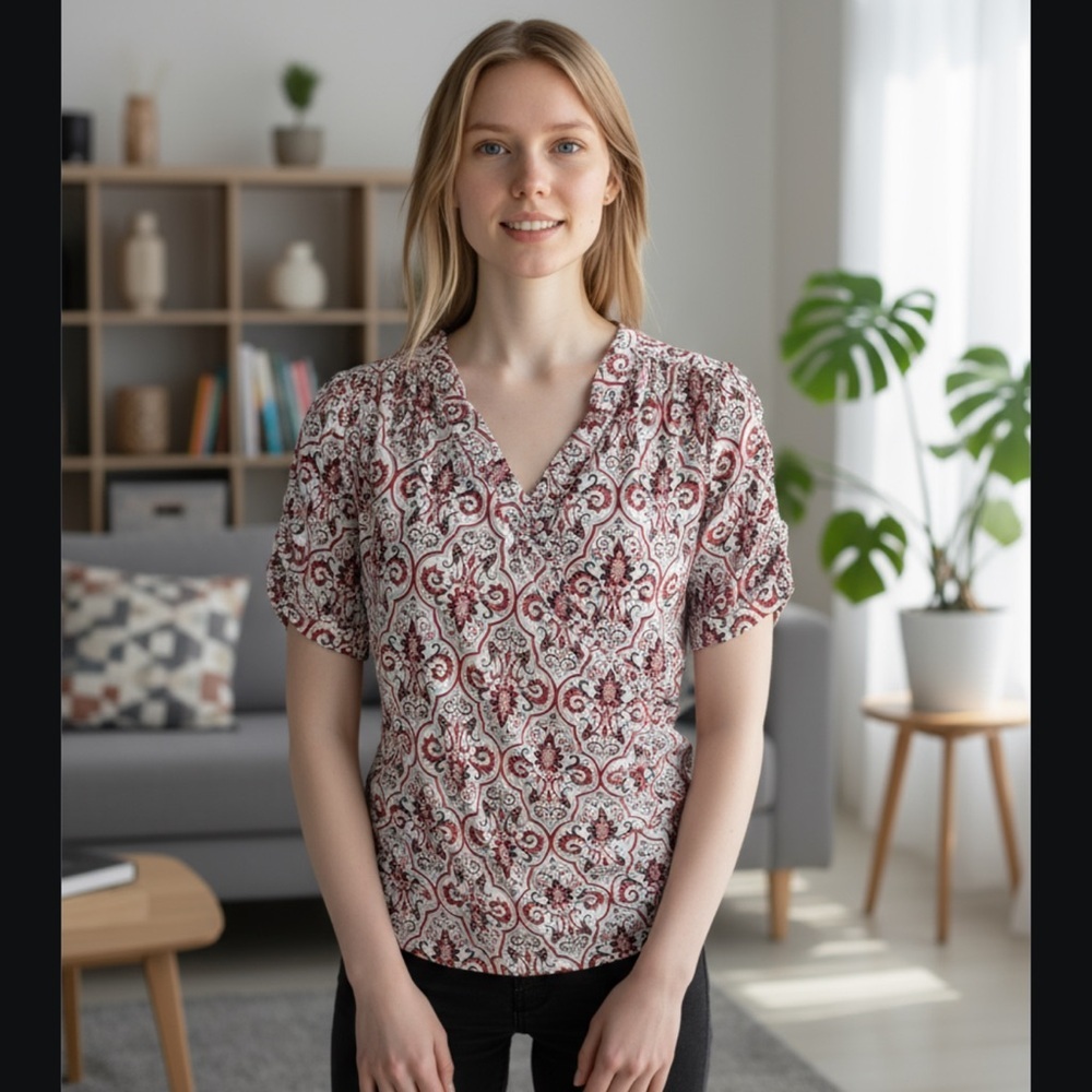 Style & Co. Red Flutter Sleeve Wrap Blouse​